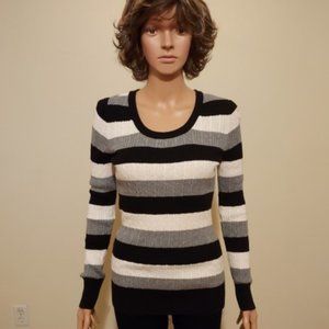 Faded Glory Black/Gray/White Scoop Neck Long Sleeve Sweater Size S NWOT